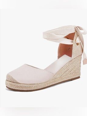Beige Espadrille Wedge Sandals Ankle Tie Summer Platform